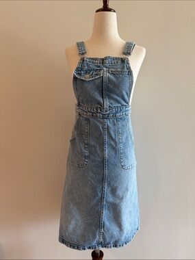 Zara Girls' Light Blue Denim Pinafore Midi Dress